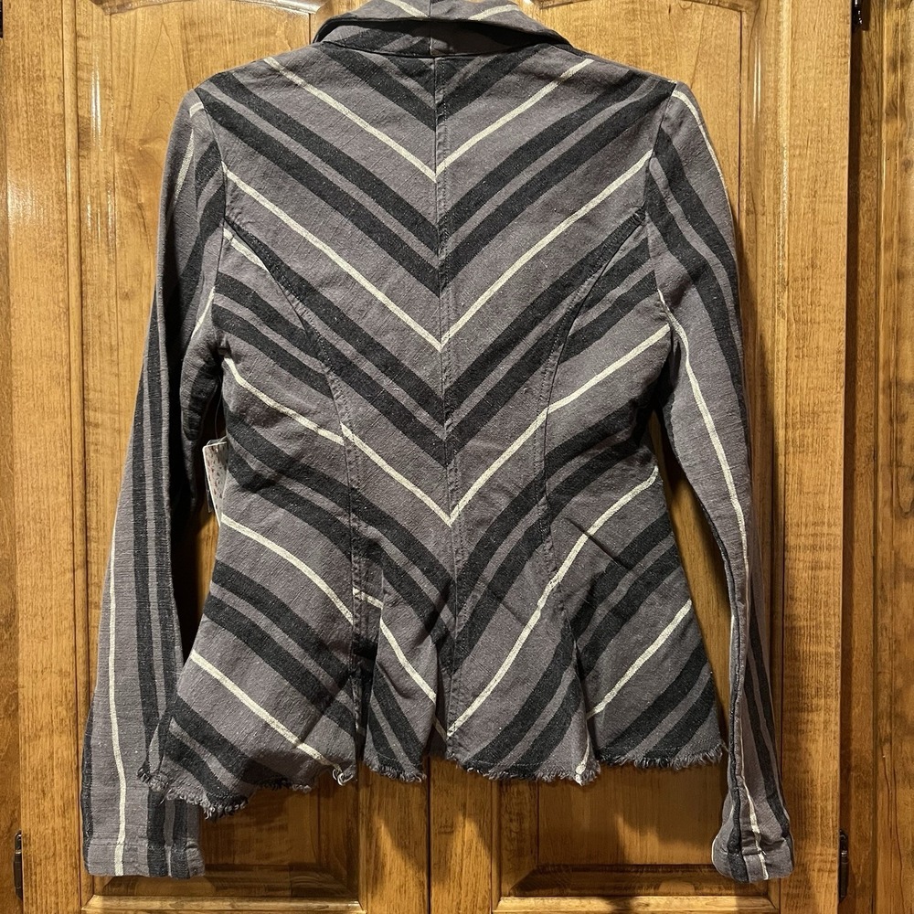 FREE PEOPLE F042J931 Charcoal Combo Stripe Yarn Dye Linen Blazer Sz 10 NWT-$128 - Picture 2 of 12